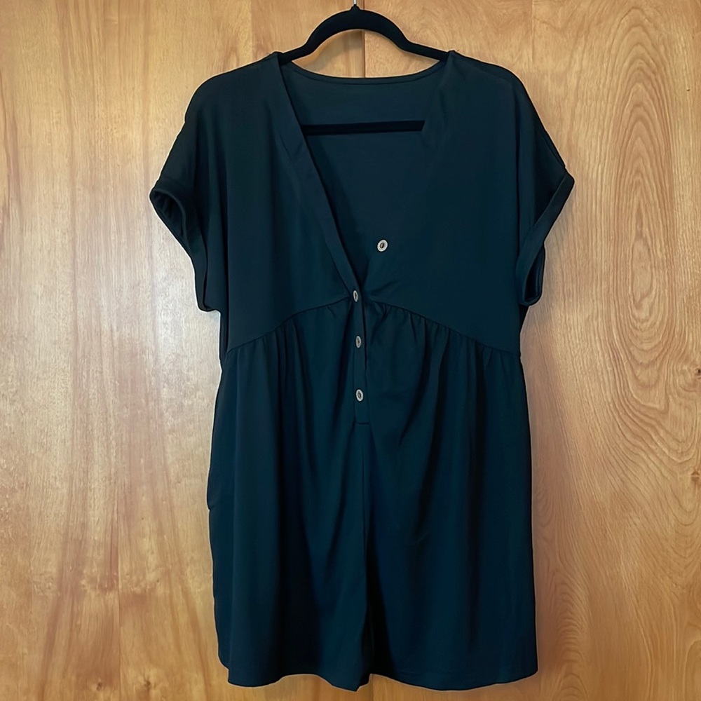 Black Romper with Button Detail